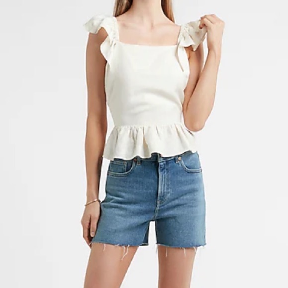 Linen-Blend Ruffle Cutout Back Peplum Tank - Picture 2 of 4
